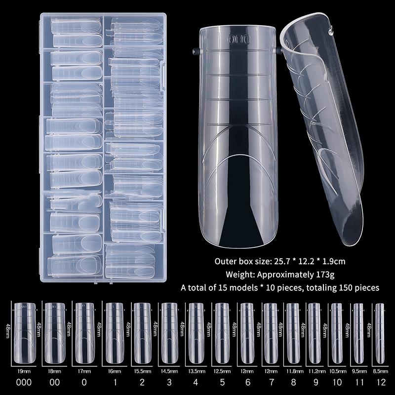 150Pcs Coffin Shape Sandwich Nail Forms Natural Clear No-Trace Nail Art Tips With Auxiliary Line Almond Shape Nail Tips