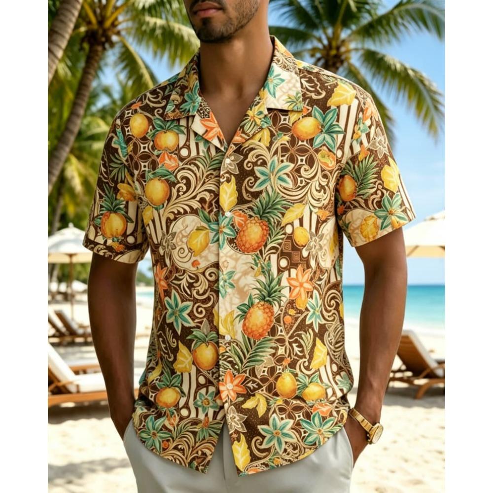 Męska koszula z tropikalnym kwiatowym wzorem, vintage, batik, letnia, casualowa, plażowa