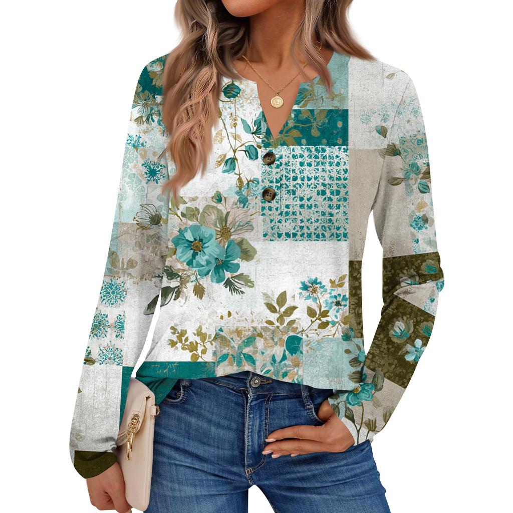 Women's Floral Print Long Sleeve  Shirt Elegant Casual Tops Trendy Shirt Tops