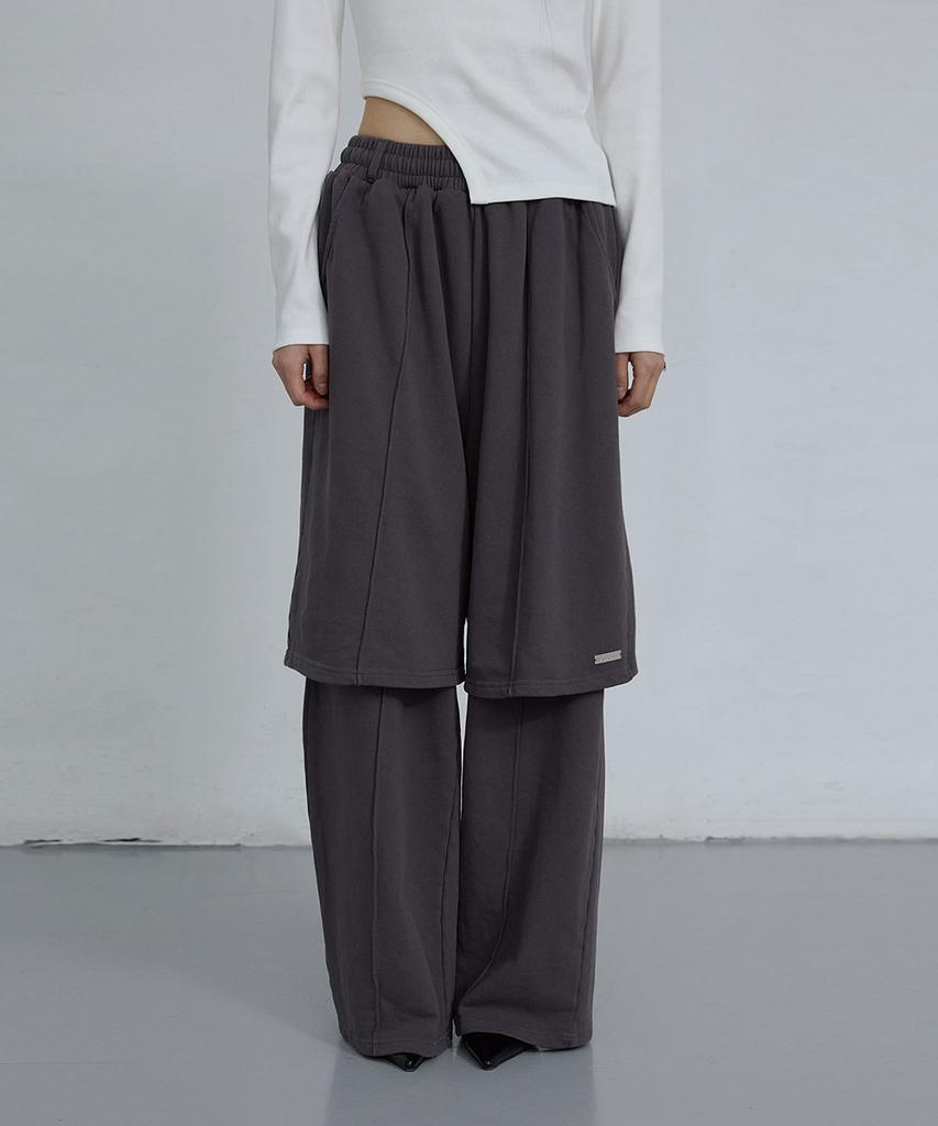 Uusoo Cotton Layered Elastic Waist Pants_ Charcoal