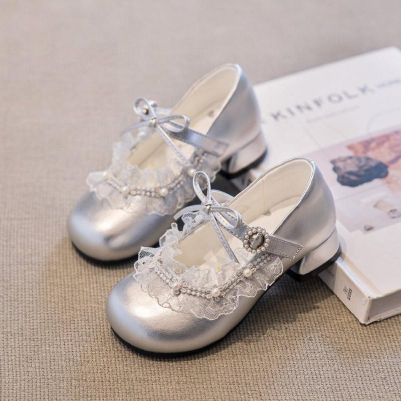 Elegant Lady Teenager Girl's Princess Footwear Korean Luxury Sequins Pearl Girl's Leather Footwear Low Heel Summer Shoes