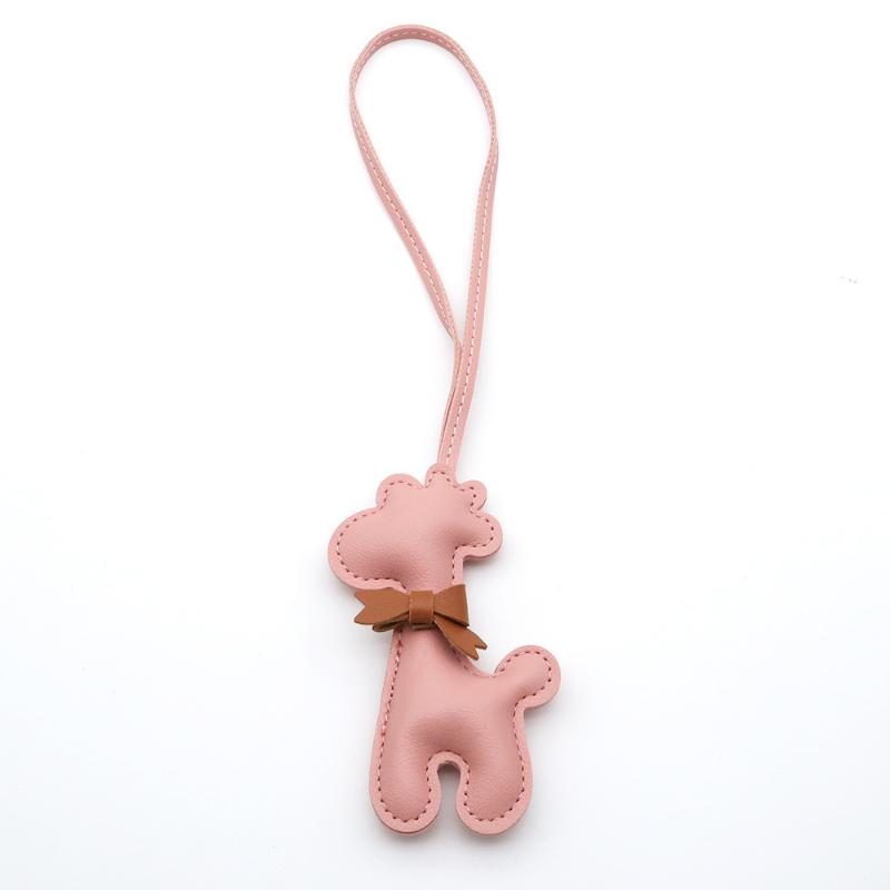1Pc Pu Leather Keychain Cute Cartoon Bowknot Giraffe Pendant Keychain For Women Girls Charm Bag Hanging Car Key Holder Accessory as the picture