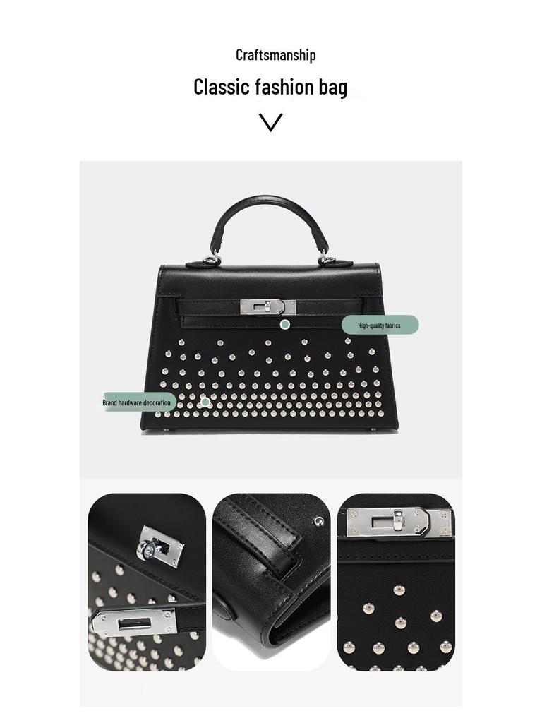 H Rivet Silver Buckle Kelly Bag 2025: Classic European and American Small Square Crossbody Bag for Women