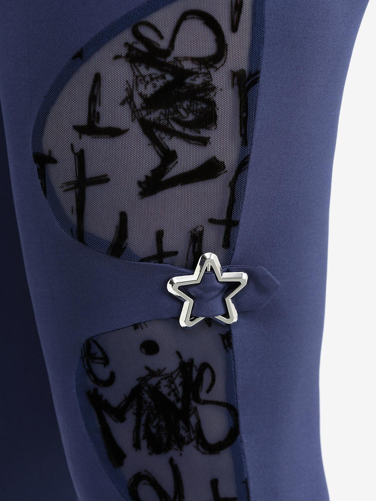 Леггинсы Rosegal Plus Size Letter Flocking Mesh со звездами и пряжкой на кармане 4XL — фото 6