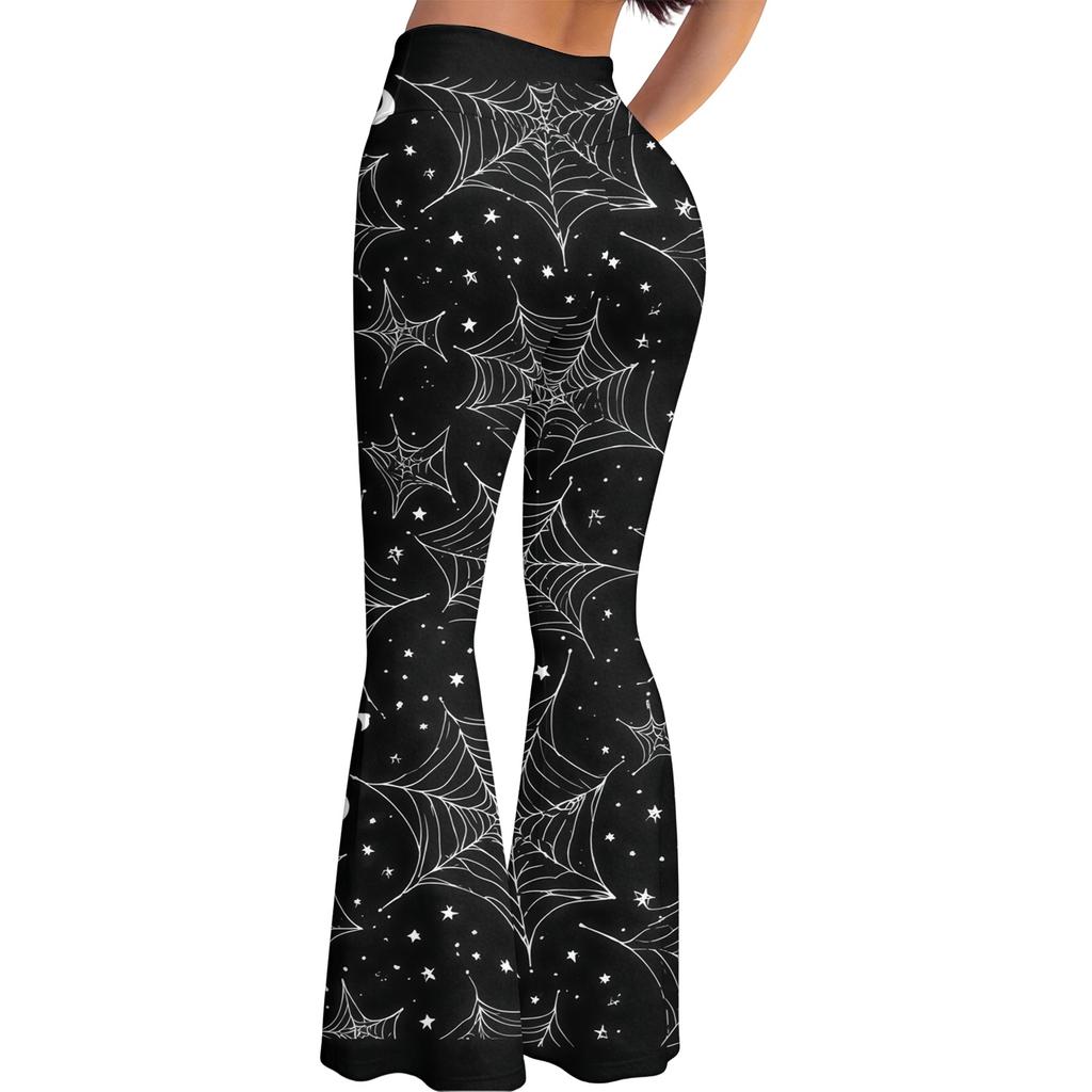 Women's Halloween Print Yoga Pants - Flared Leggings, Casual Stretchy Bell Bottom Pants for Women, for Yoga, Daily Wear and Party