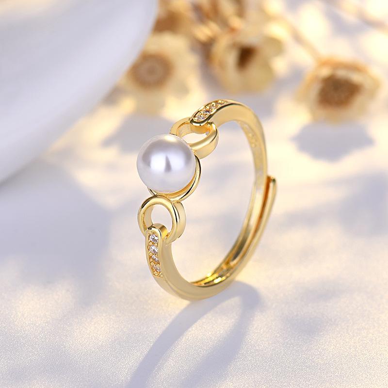Модное кольцо из нержавеющей стали с жемчугом, преувеличенное, модное, с открытым дизайном, золотого цвета, регулируемое кольцо для женщин, новое, Bijoux resizable