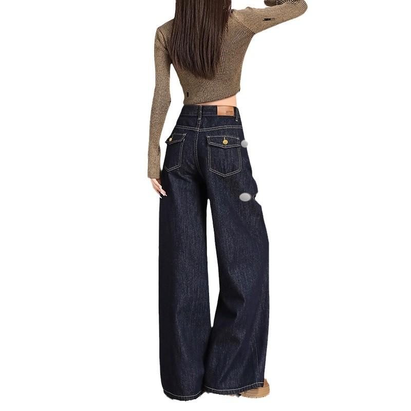 

Anti-fading high-waisted jeans women s drape spring and autumn new loose and versatile wide-leg floor-mopping jeans 2XL