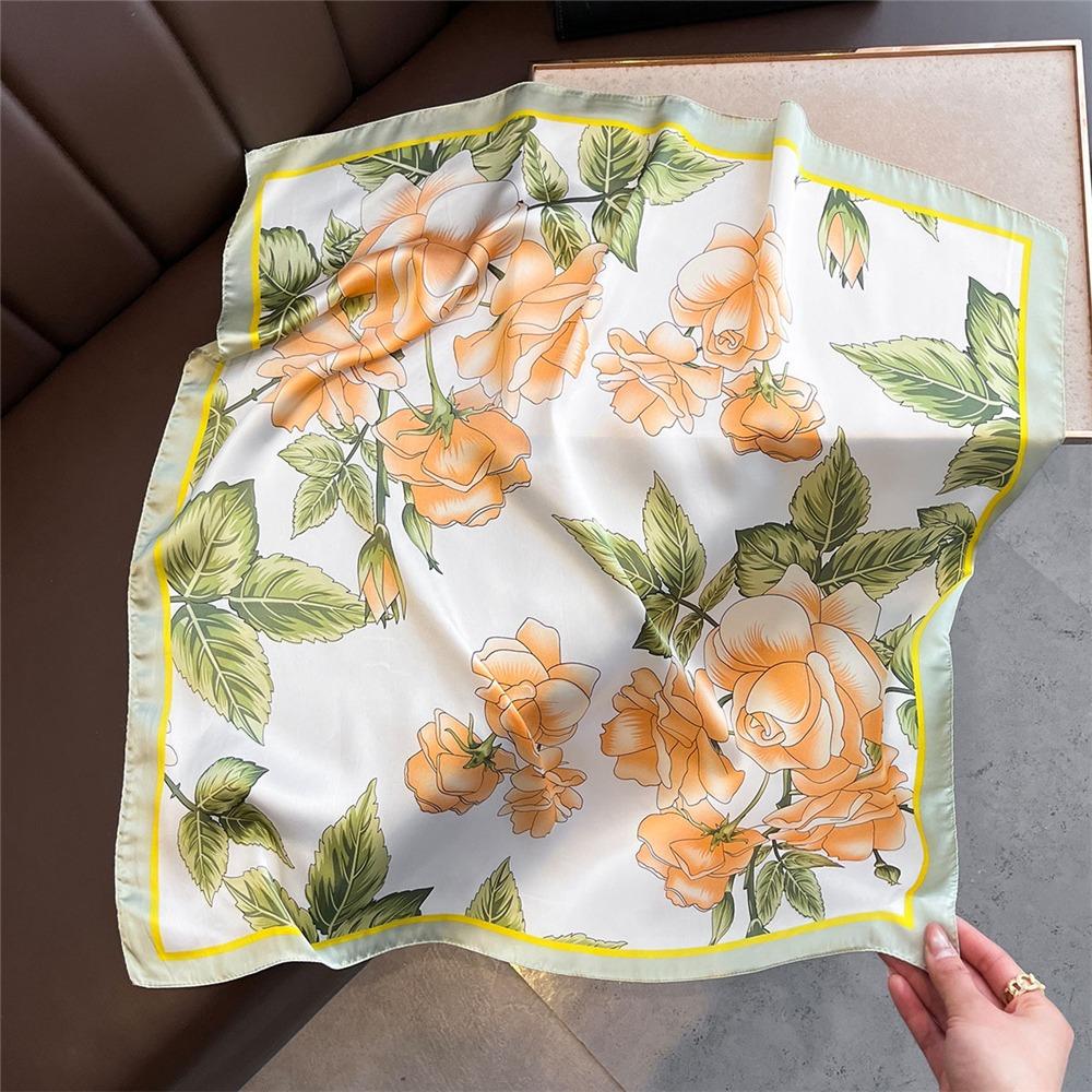 Elegant Yellow Neck Scarf Lemon Print Shawl Breathable Square Silk Scarf  for Women