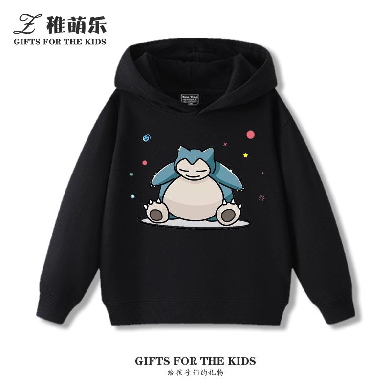 Children's Cartoon Pokémon Snorlax Printed Pullover Clothes Boys Girls Autumn and Winter Casual Fashion Warm Hooded Sweatshirt