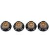 4 Stück Tonreglerknopf Transparent Glocke Lautstärke Musikinstrument Zubehör für Gitarre Bass Gold mit schwarzer Beschriftung