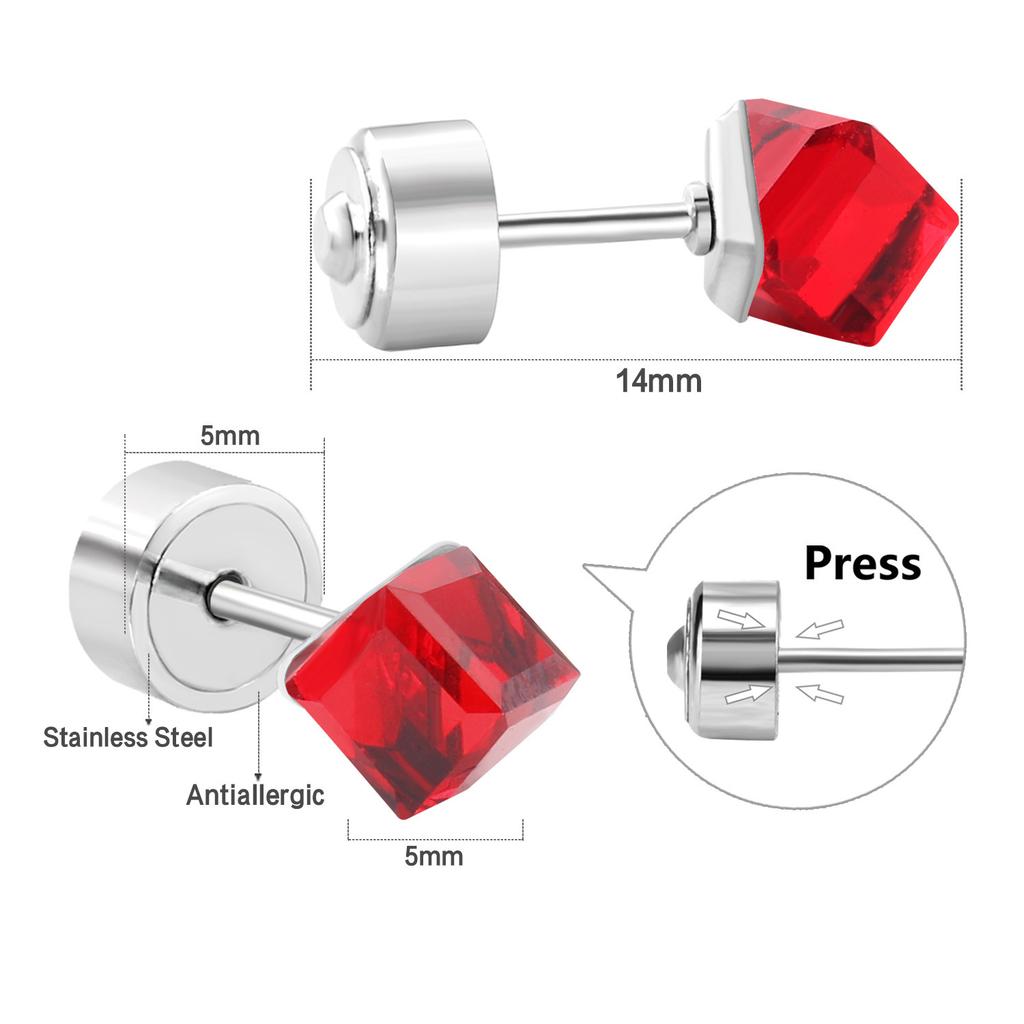 Accessories Colorful Square Diamond Screw Plug Earrings Simple Geometric Colored Diamond Pat Plug Earrings Stainless Steel Earrings