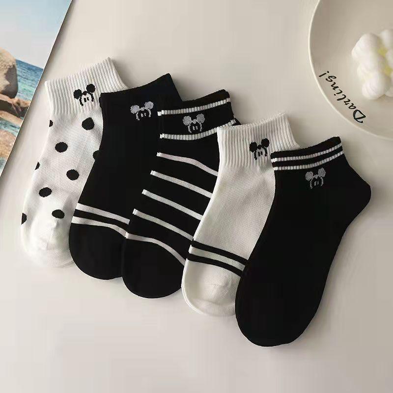 Womens Cotton Blend Ankle Socks With Cow Print Breathable Casual Daily Wear Thin Invisible Boat Fall Winter