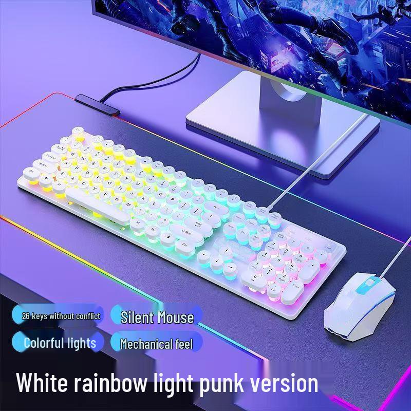 Retro Punk Mechanical Feel Gaming Keyboard & Headset Combo for Desktop/Laptop Gaming