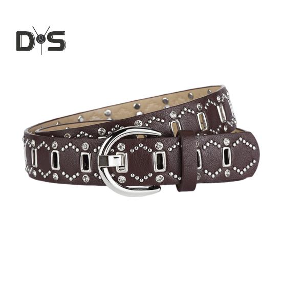 Dámský pásek Nýt Dekor Víceděrový design Nastavitelná délka Pásek z imitace kůže Pás z umělé kůže Punk Style