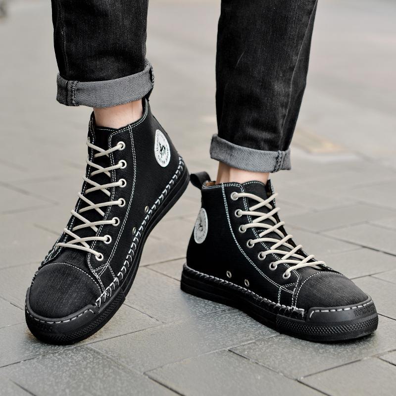 Foreign trade large size 4748 trendy fashion high-top leather shoes hand-stitched medium-top men's shoes Korean version casual shoes men's boots
