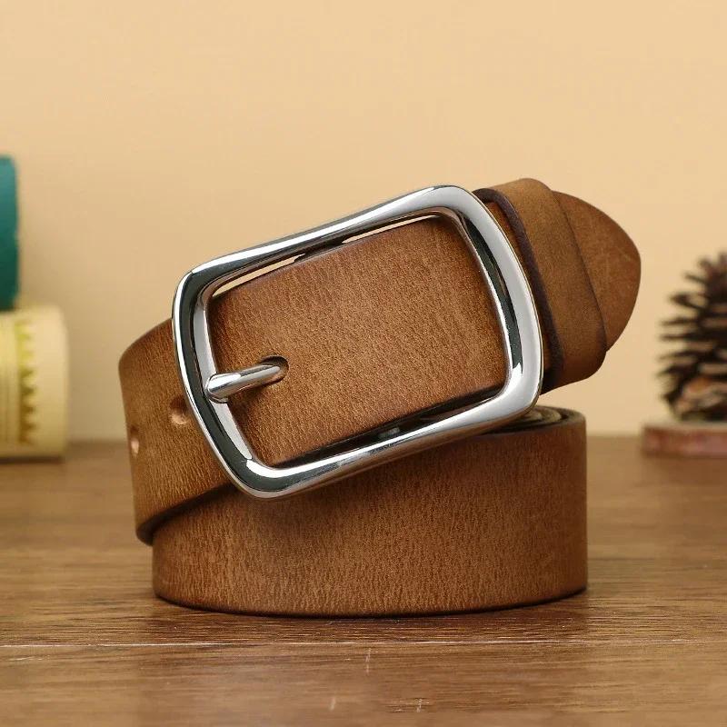 3.8CM Pure Cowhide High Quality Genuine Leather Belts for Men Brand Strap Male Stainless Steel Buckle Business Jeans Cowboy