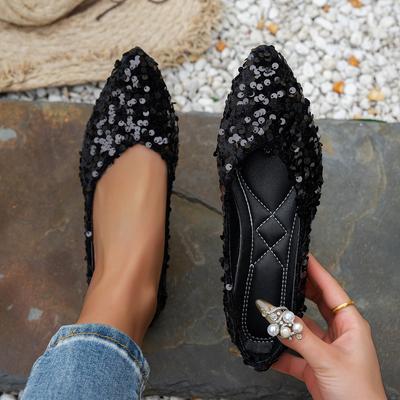 Women's Shoes: Sequined Pointed-toe Single Shoes, Flat Casual Women's Shoes