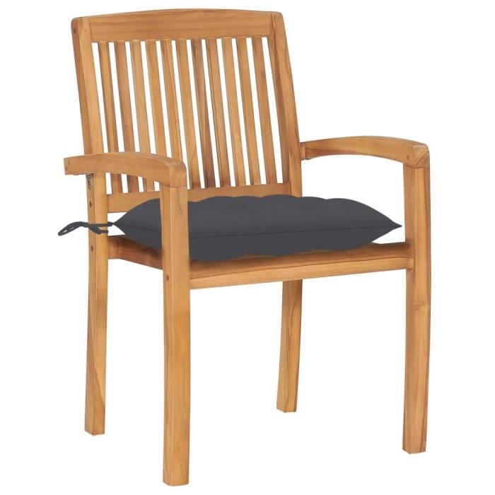 VidaXL Chaises de jardin empilables avec coussins 8 pcs, Teck solide.