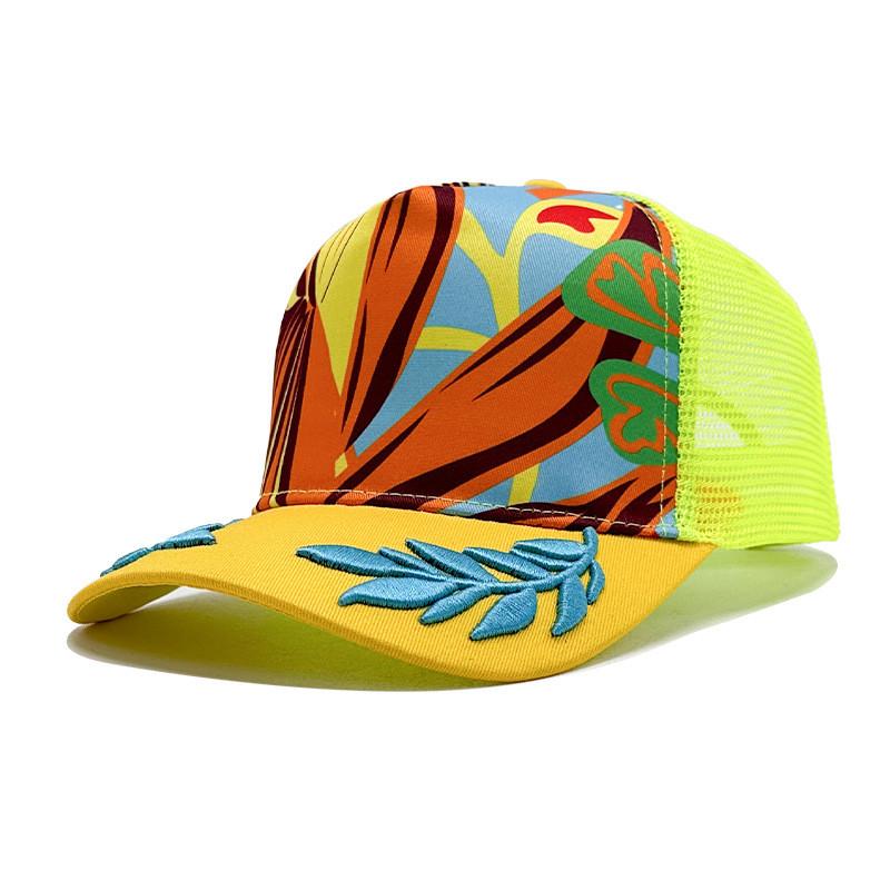 Colorful Leaf Embroidered Mesh Baseball Cap Outdoor Breathable Protection Sun