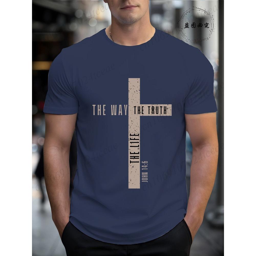 Mens Jesus Is King T-Shirts,The Way The Truth The Life Tops,Bible Verse Jesus Shirt,Mens Christian T-Shirt,Cross Vintage Tees