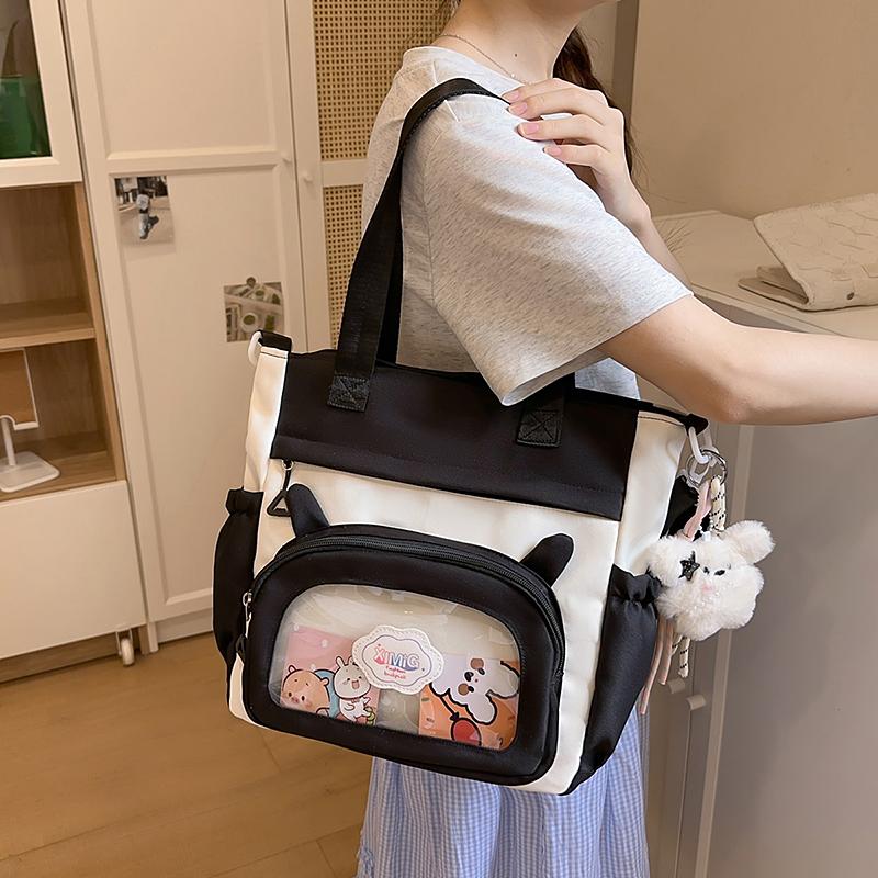 Color Block Shoulder Bag Durable Student Tote Bag Campus Crossbody Bag