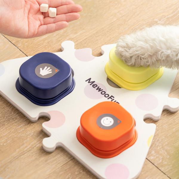 Kamurara Hundeknopf, 3er Set - blau + gelb + orange (Matte inklusive)