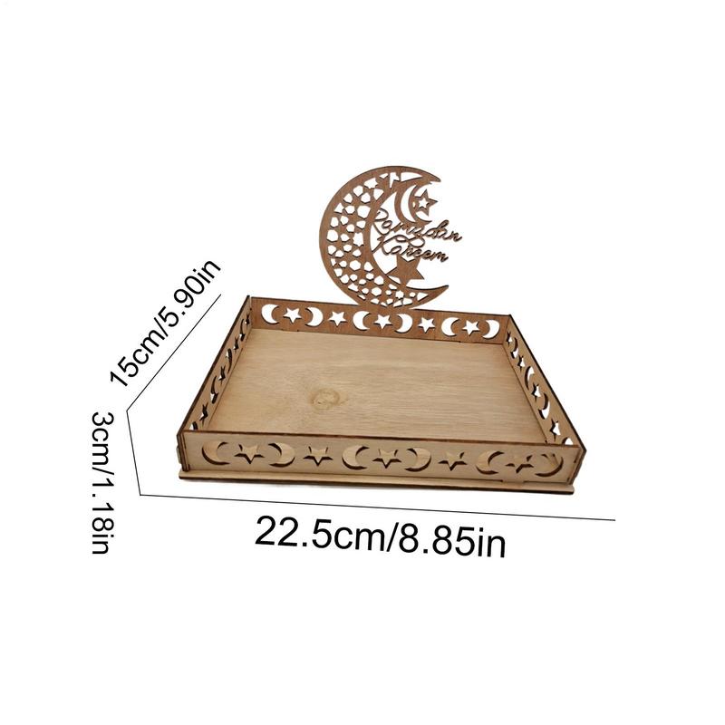 Classic Moon Star Mosque Wooden Eid Food Tray Dessert Fruit Cake Tray Table Decoration For Home Islamic Party Decor Eid Gifts