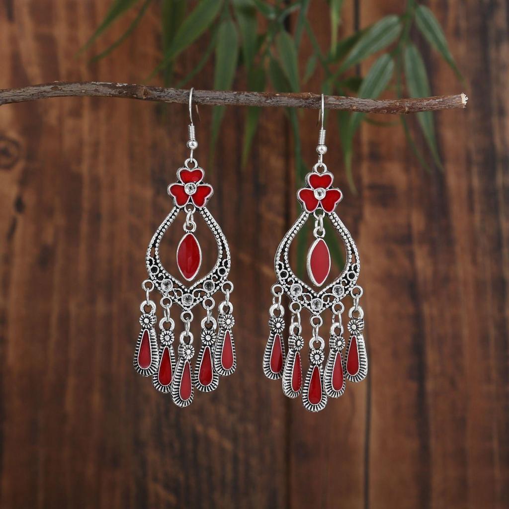 Bohemian Oval Tassel Beaded Earrings for Women - Ethnic Style