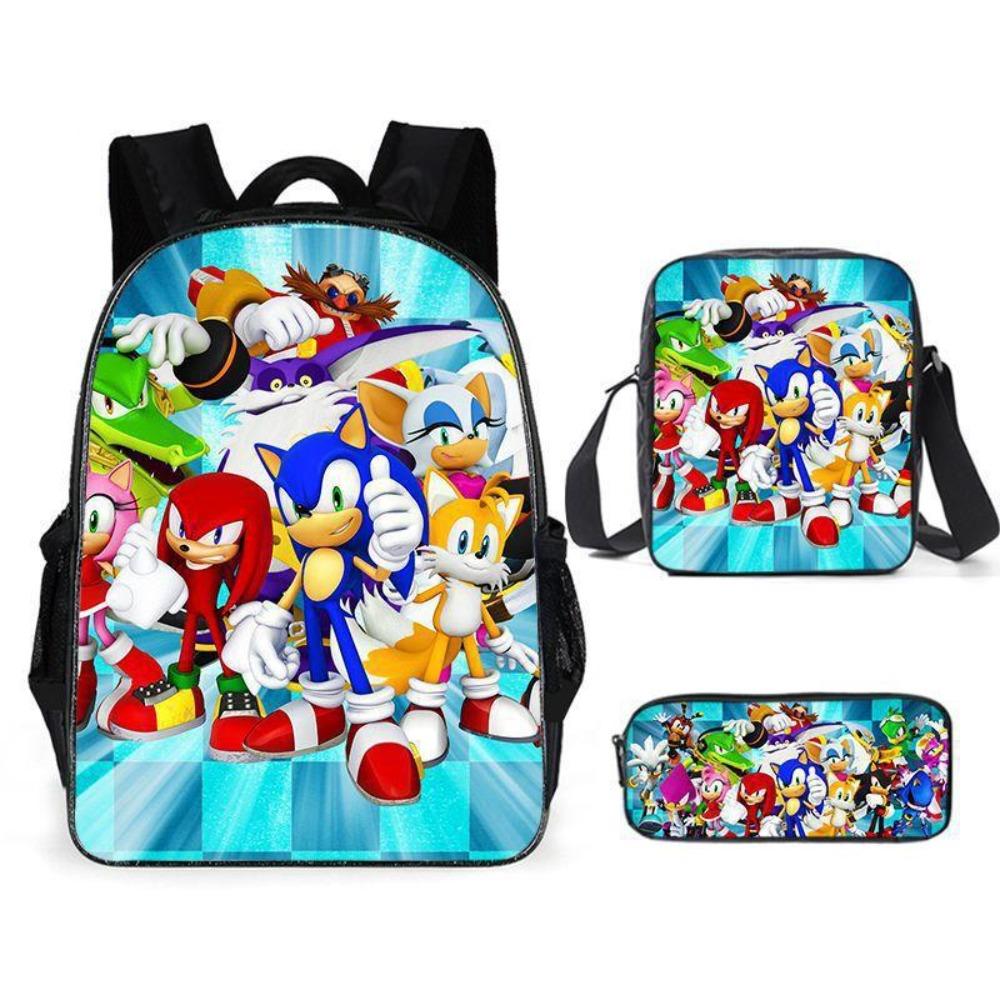 Sonic Elementary School Student Backpack 3-Piece Set Anime Cartoon Backpack Shoulder Bag Pen Bag