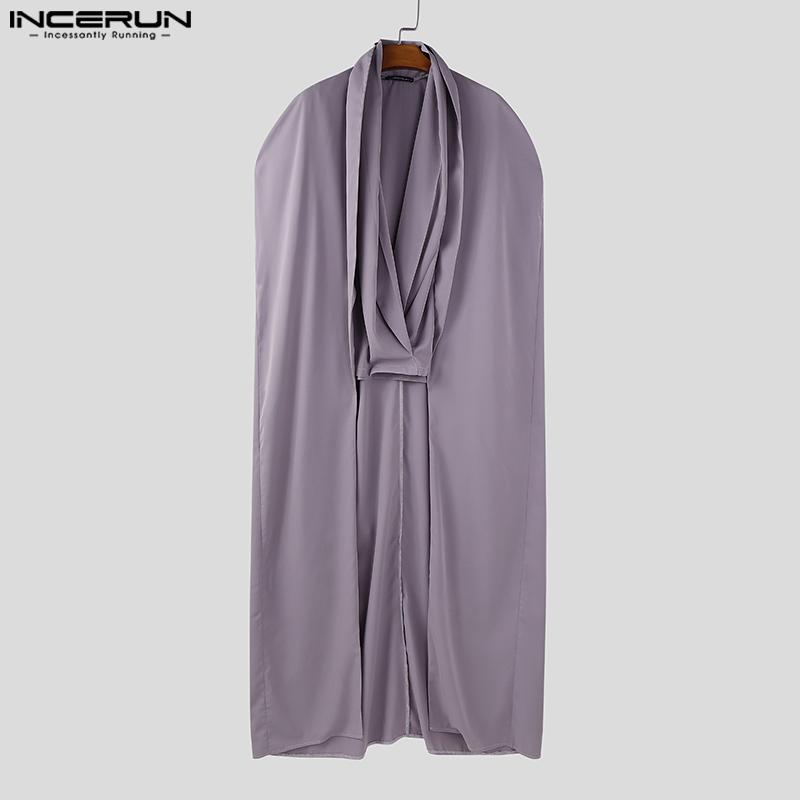 Collar Incerun Men Ruffled Swing Fake Twopiece Long Shawl Shirts