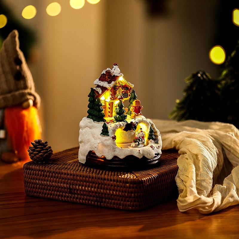 Christmas Ornament Glowing Music House New Music Box Resin Night Light Biscuit Person House Christmas Gift