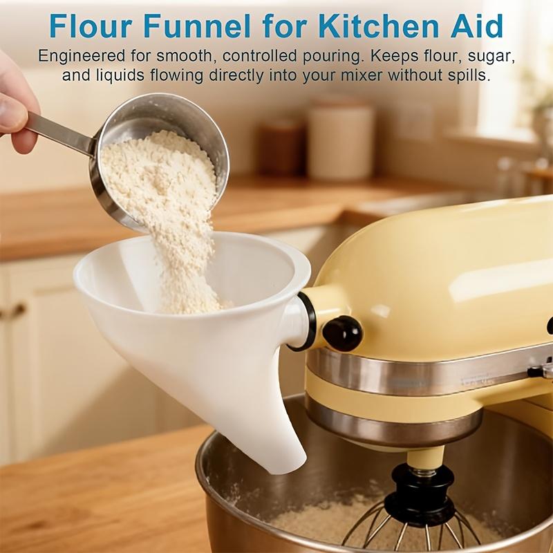 Flour Funnel for Kitchen Aid Mixer, 2026 New Anti-Spill Food Grade Attachment, Easy To Add Ingredients Without Mess, Durable Dishwasher