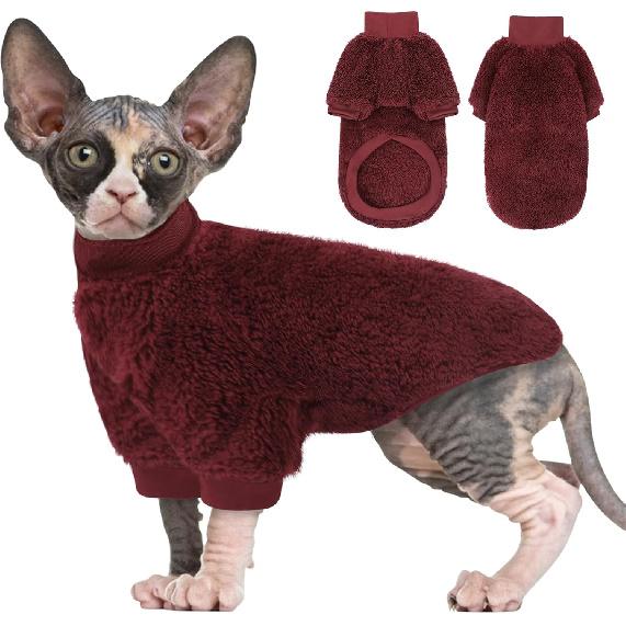 SUNFURA Sphynx Cat Sweater, Hairless Cats Turtleneck Pullover Kitten Sweaters for Cats Only, Warm and Soft Cat Pajamas Shirt with Sleeves Pet Winter