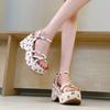 Thick-soled Cross-strapped Small Floral Sandals, Summer New Wedge Heel Sweet One-word Sandals