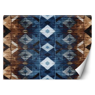 Wallpaper Blue Brown Geometric Pattern