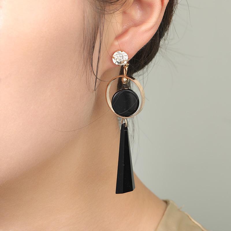 Black Asymmetrical Geometric Hanging Long Earrings For Women Statement Earrings Drop Boucle Oreille Femme Fashion Jewelry Gift