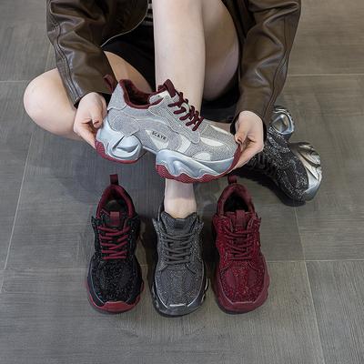 Gypsy Rhinestone Dad Shoes Women's New Thick Sole Inner Height Increase Casual Fashion Versatile Temperament Dad Shoes Women's Shoes