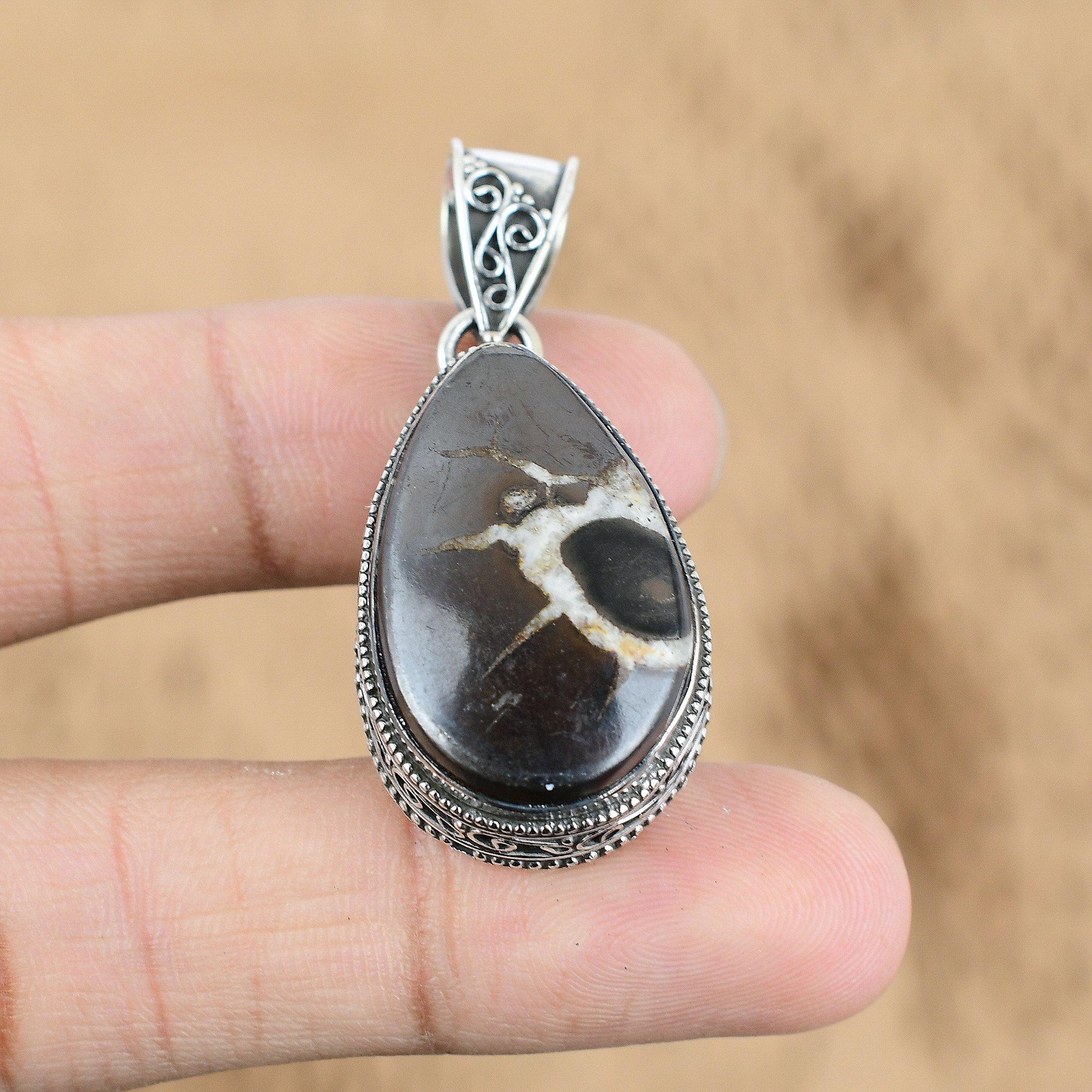 

Moroccan Mud Crack Fossil Stone Vintage Mother Boho Pendant 925 Sterling Silver