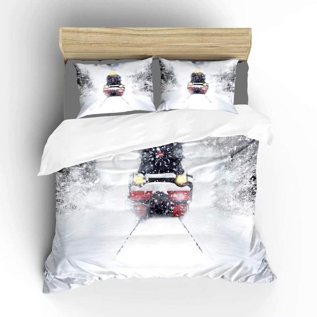 Winter Snow Train Duvet Covers For Kids Teens Queen Size Lightweight Quilt Covers Train Railway Track Bedding Set No Comforter