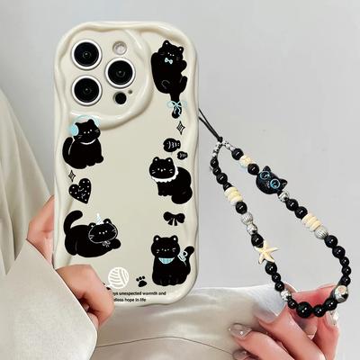 Cute Black Cat Wrist Strap Case For Xiaomi 15T Pro POCO X7 X6 X5 F3 X3 M3 M4 M6 F6 F7 Pro F8 15 Ultra 12 11 Lite 5G NE 12T Cover