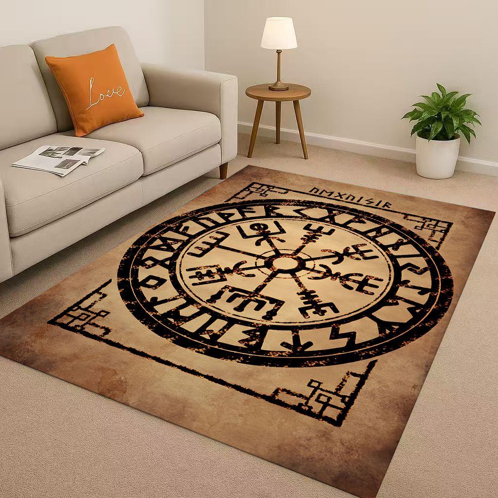 

Classic Nordic Viking Totem Vegvisir Rune Valhalla Valknut Living Room Non-Slip Area Rug Carpet for Bedroom Sofa,Home Doormat 40x60cm( 15x23in )