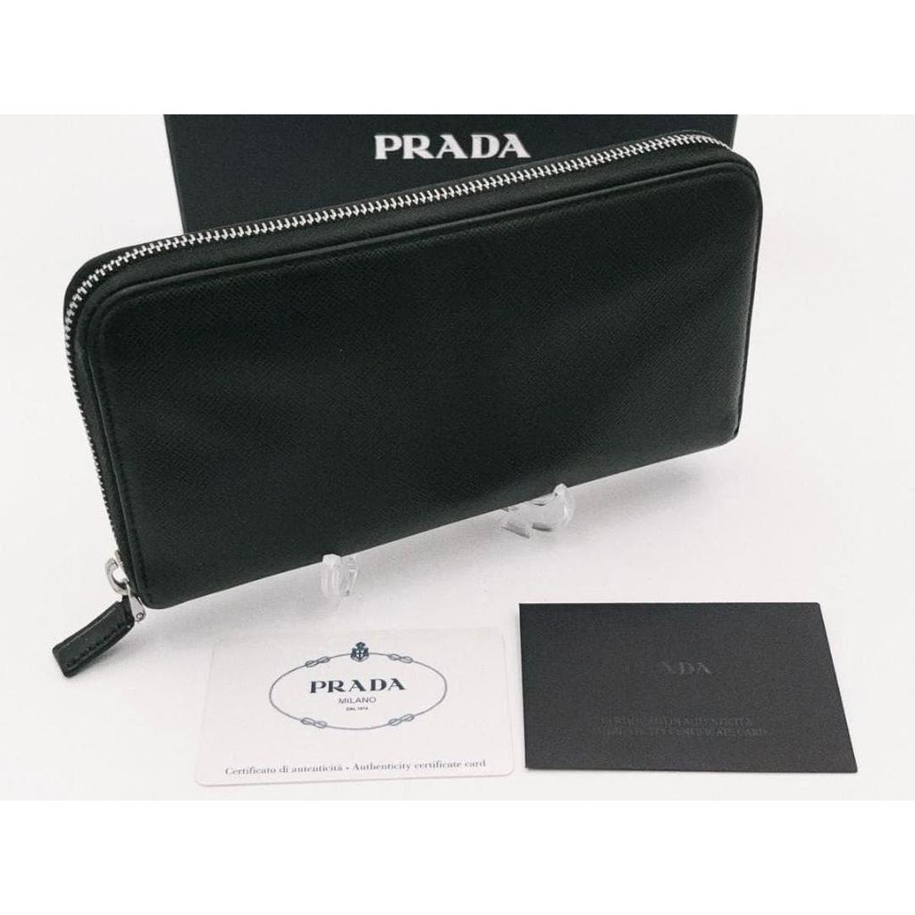 Used Prada Long Wallet, Round Zipper, Saffiano Leather, Black, with Box, Beautiful Condition