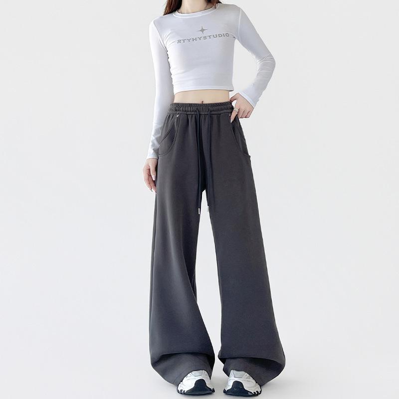 Gray sweatpants women's autumn new loose straight casual pants small slim wide-leg sweatpants