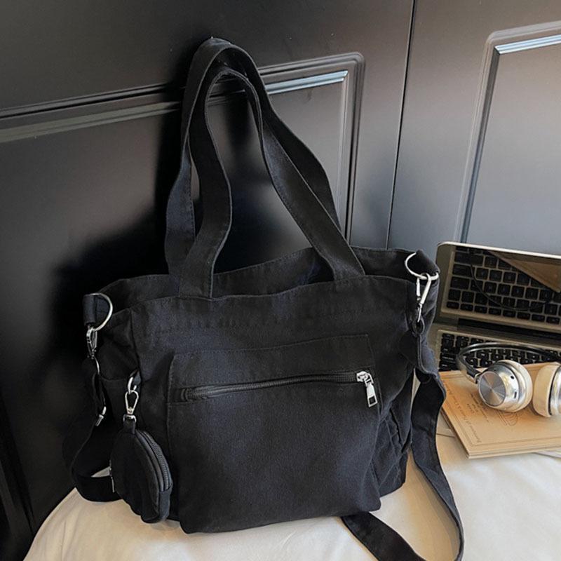 

Canvas bag women s bag large capacity women s bag shoulder bag student commuter tote bag messenger bag чёрный