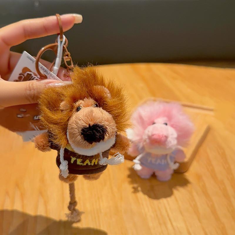 Cute Letter Embroidered Hoodie Nien Lion Plush Toy Pendant Keychain For Bags And Keys
