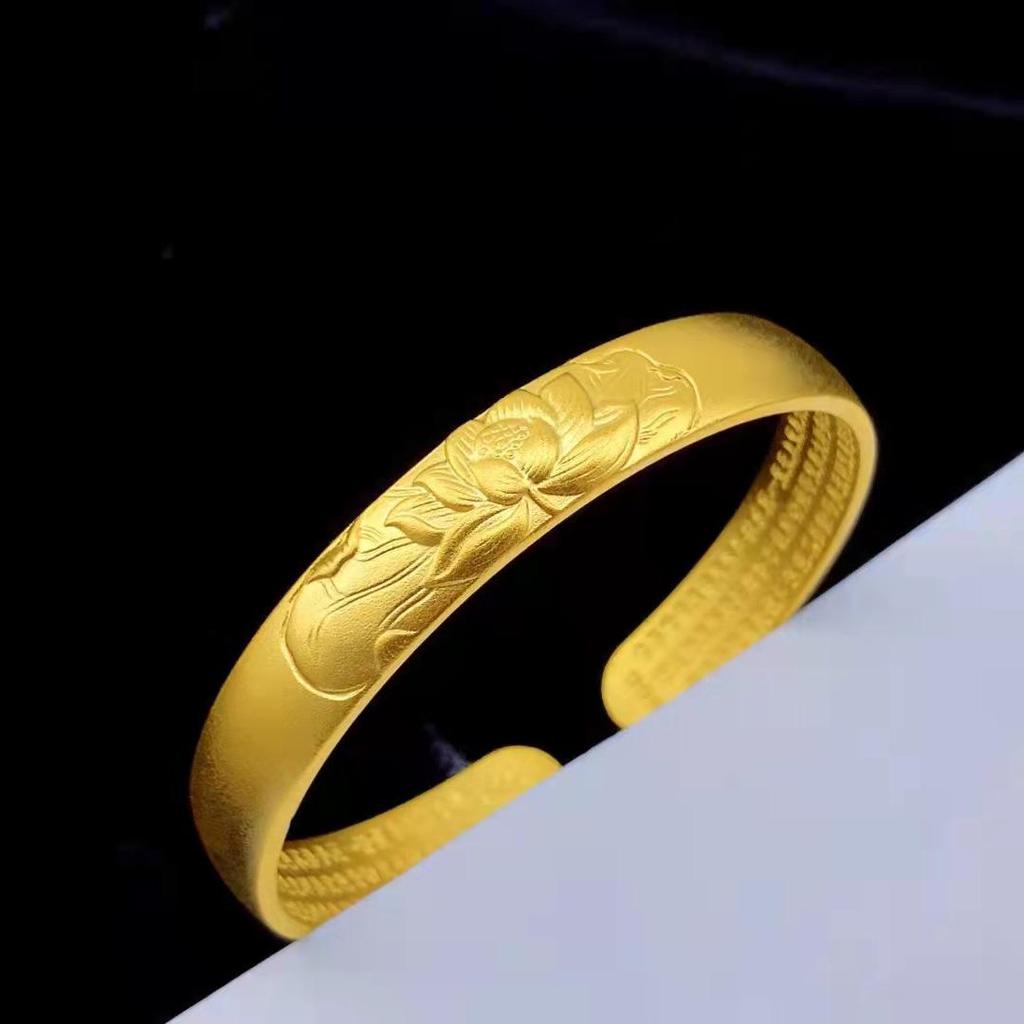 Vintage Dragon Phoenix Gold-Plated Bangle: Vietnamese Sand Gold, Women's Brass Open Bracelet