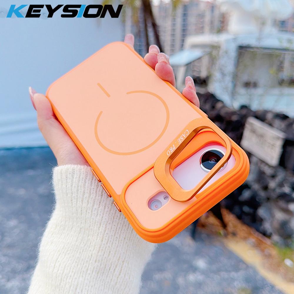 KEYSION Matte Skin Feel Lens Stand Phone for Magsafe Phone Case for iPhone Air Magnetic Wireless Charging Shockproof Cover for for iPhone Air for iPhone Air оранжевый