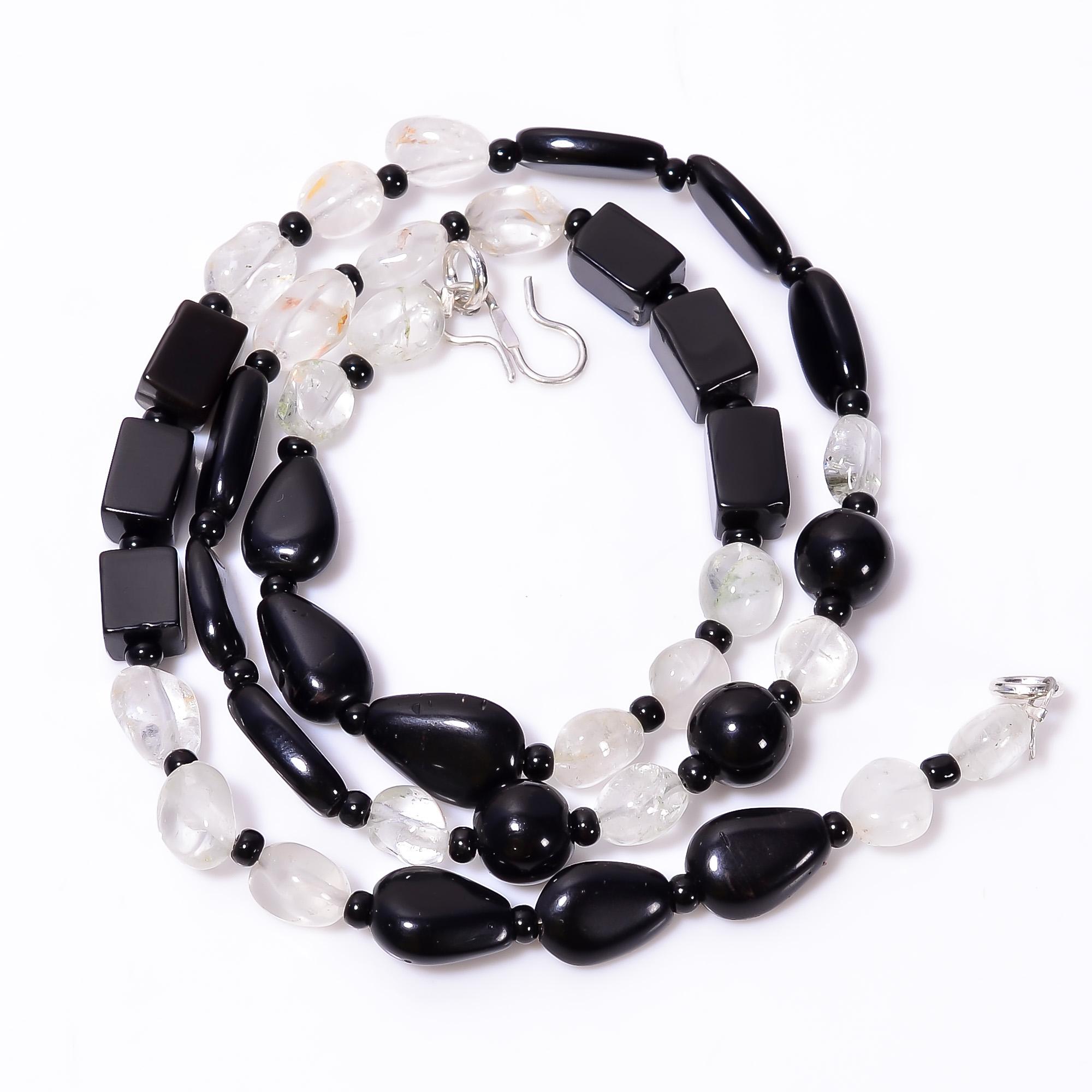 

Натуральный черный оникс кристалл смешанной формы драгоценный камень гладкие бусины ожерелье 7-12 мм 18 UB-8644