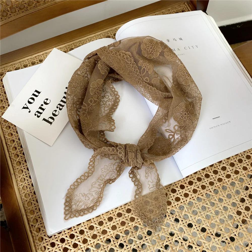 Flower Lace Triangle Scarf Women's Spring and Autumn Summer Korea Hollow Fashion Scarf Small Headscarf Strap Decoration