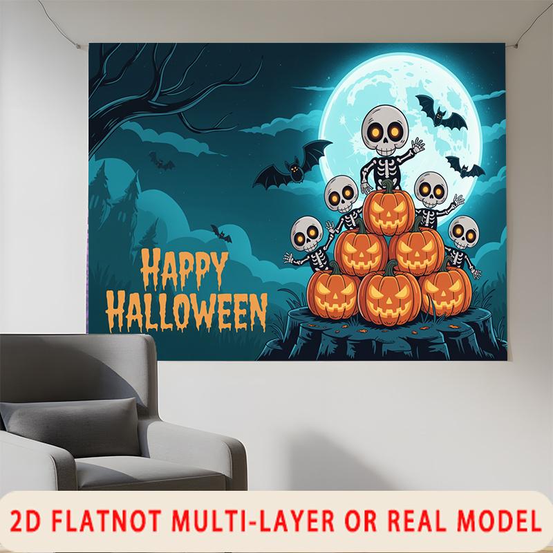Party Backdrop Halloween Moon Flat Spanish Scary Skeletons Pumpkins Birthdays Showers Photo Background Decor Front Door Decor